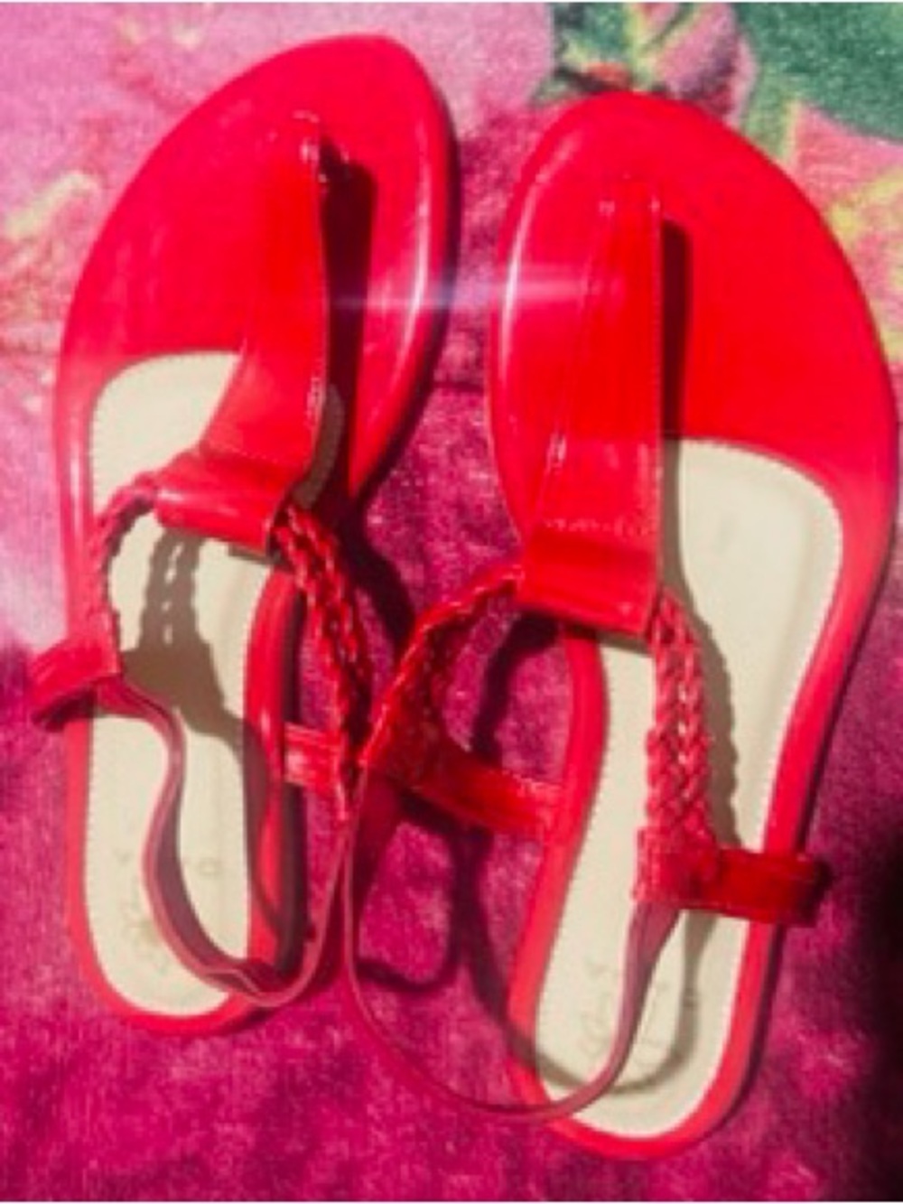 Dana Red Braided T-Strap Patent Slingback Sandals - Picture 3 of 4